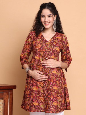 Secret Wish Women Floral Print A-line Kurta(Brown)