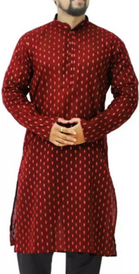 PRASUNS Men Printed Straight Kurta(Maroon)