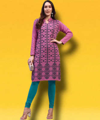 HEMLOCK Women Self Design Straight Kurta(Pink)