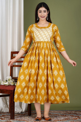 Fulwari Fashion Women Printed Anarkali Kurta(Yellow)