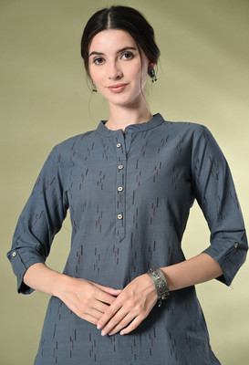 Glowworld Women Printed Straight Kurta(Grey)