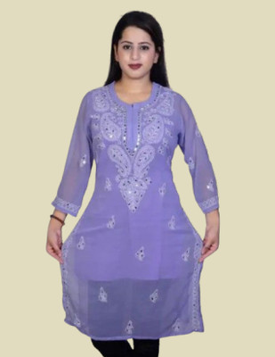 KKHASHERAS Women Embroidered Straight Kurta(Purple)