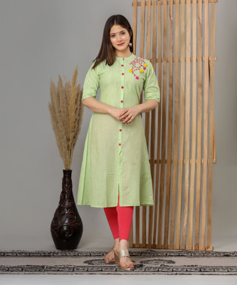 Dizon Women Embroidered A-line Kurta(Green)