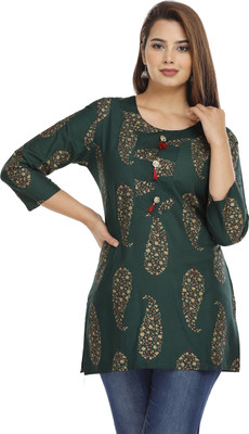 NANAK FEB Women Printed Straight Kurta(Dark Green)