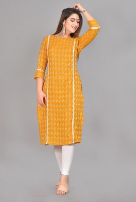 ALLEN WEAVE Women Self Design Straight Kurta(Yellow)