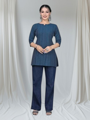 Rangrasiya Women Striped A-line Kurta(Dark Blue)