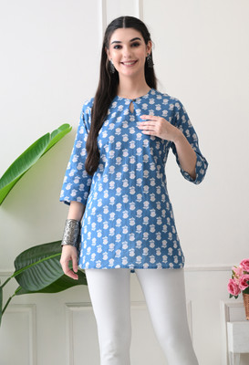 Anjali Fab Tex Women Floral Print A-line Kurta(Light Blue)