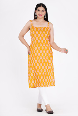 Anishq Women Printed Straight Kurta(Yellow)