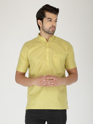 JEENAY Men Solid Straight Kurta(Yellow)