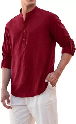 Classycollar Men Solid Straight Kurta(Maroon)