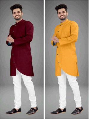 CRYSTALREVENUE Men Solid Trail Cut Kurta(Multicolor)