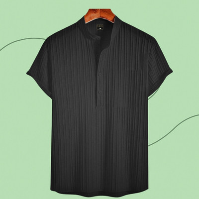 Look Trendy Men Printed Straight Kurta(Black)