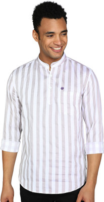 Kolor Fusion Men Striped Straight Kurta(Brown)
