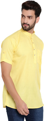 Sadree Men Solid Straight Kurta(Yellow)