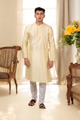 Tattva Men Solid Straight Kurta(Beige)