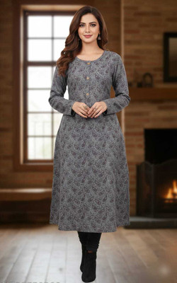 Parwa Fashion Women Printed A-line Kurta(Grey)