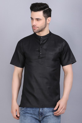 AXOLOTL Men Solid Straight Kurta(Black)