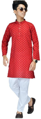 Anaya Azrin Boys Embellished A-line Kurta(Red)