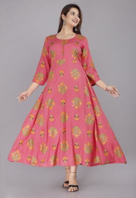 LH HANDICRAFTS Women Printed A-line Kurta(Pink)