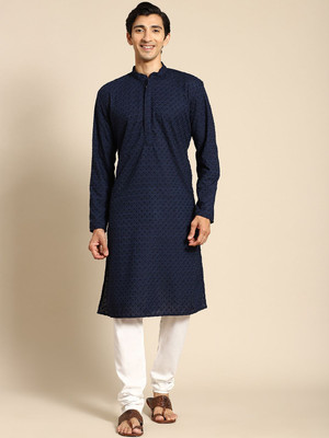 Rajubhai Hargovindas Men Self Design Straight Kurta(Dark Blue)