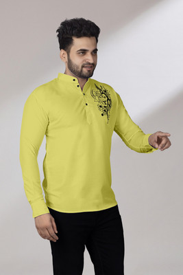 LIRMO Men Printed Straight Kurta(Yellow)