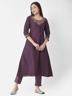 Span Women Self Design A-line Kurta(Purple)