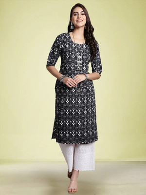 Moda Rapido Women Solid Straight Kurta(Black)