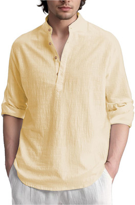 Yugnik Men Solid Straight Kurta(Beige)