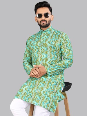 Svatantra Men Printed Straight Kurta(Green)