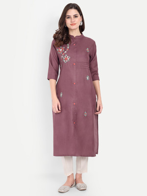 4U Fashion Women Solid Straight Kurta(Purple)