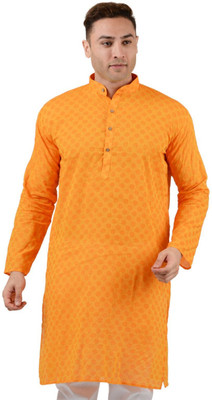 MAHARAJA Men Self Design Straight Kurta(Orange)