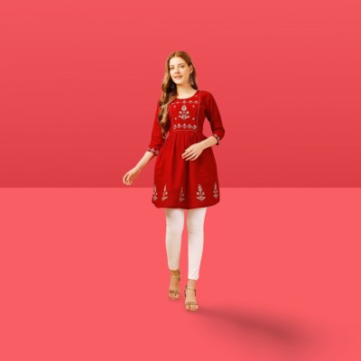 SHIVSHAKTI FASHION Women Embroidered Anarkali Kurta(Red)