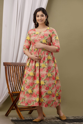 CLOTYFUSION Women Floral Print A-line Kurta(Red)