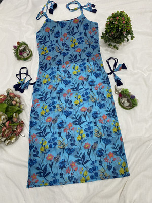 PuriMaa Women Printed Trail Cut Kurta(Light Blue)