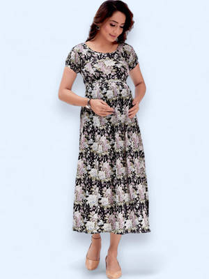 RITIJYA Women Floral Print A-line Kurta(Black)
