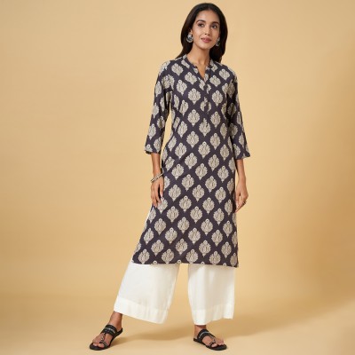 Rangmanch by Pantaloons Women Printed Straight Kurta(Black)