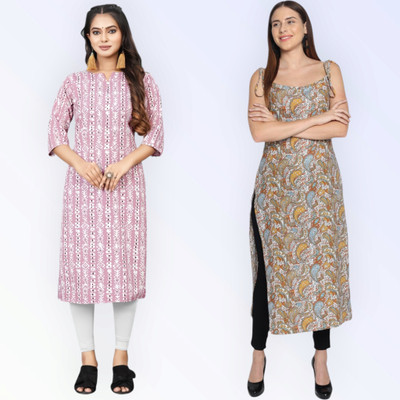 KAUTAQI Women Self Design Straight Kurta(Multicolor)