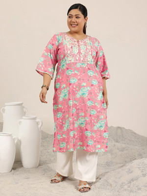 EXTRA LOVE BY LIBAS Women Printed Straight Kurta(Pink)