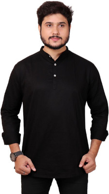 MADE IN THE SHADE Men Self Design Straight Kurta(Black)