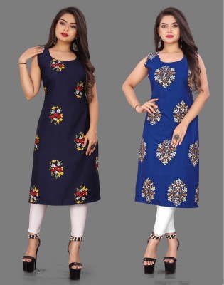 tanvi creation Women Printed Straight Kurta(Blue, Dark Blue)