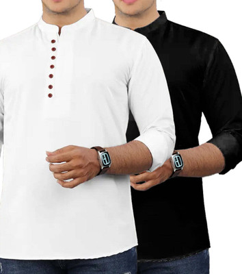 GOD HEART Men Solid Straight Kurta(White)