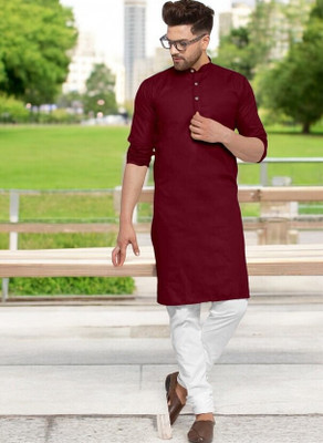 Rashmicreation Men Solid Straight Kurta(Maroon)