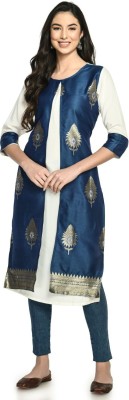 Eleven Women Self Design A-line Kurta(Blue)