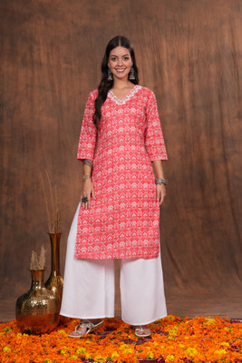 Vilgi Women Colorblock A-line Kurta(Red)