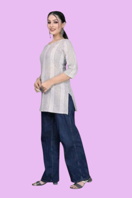 Kfashionbj Women Solid A-line Kurta(White)