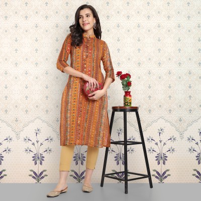 anushansa Women Printed A-line Kurta(Gold)