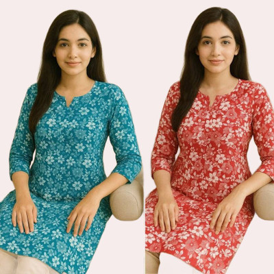 ssf Women Printed A-line Kurta(Blue, Red)