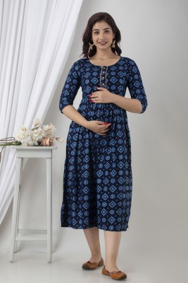 Henal Women Printed Anarkali Kurta(Dark Blue)