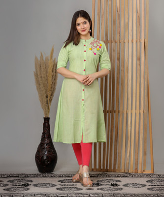 HEARTLOOM Women Embroidered A-line Kurta(Green)