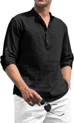 HOC's Men Solid Straight Kurta(Black)